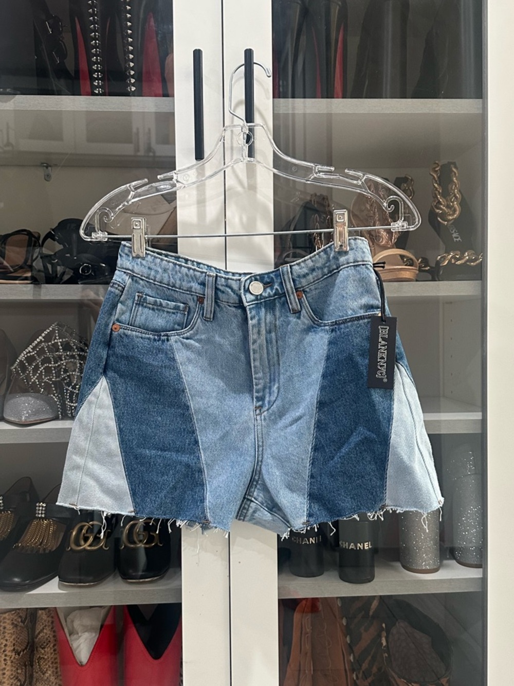 NWT Blank NYC Ribcage Reeve high waisted Revolve Blue Denim Shorts Sz 26 $88